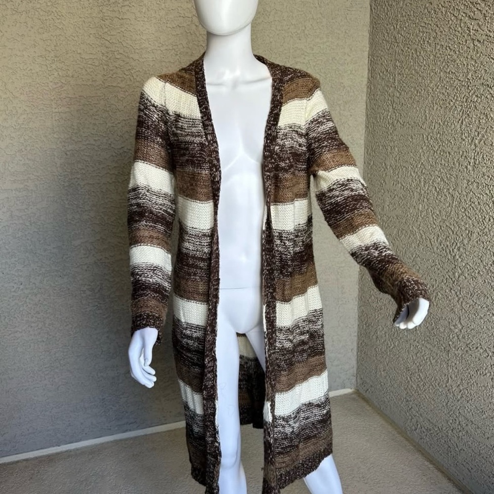 No Boundaries Brown and Cream Striped Cardigan